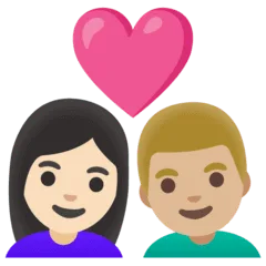 👩🏻‍❤️‍👨🏼 Pasangan dengan Hati Wanita dengan Pria Warna Kulit Cerah dengan Warna Kulit Cerah Sedang Google