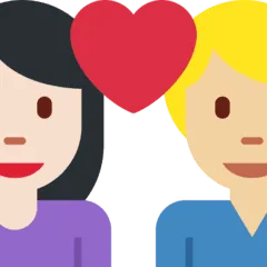 👩🏻‍❤️‍👨🏼 Pasangan dengan Hati Wanita dengan Pria Warna Kulit Cerah dengan Warna Kulit Cerah Sedang Twitter