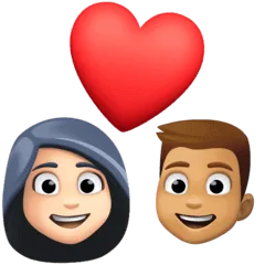 👩🏻‍❤️‍👨🏽 Pasangan dengan Hati Wanita dengan Pria Warna Kulit Cerah dengan Warna Kulit Sedang Facebook