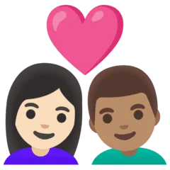 👩🏻‍❤️‍👨🏽 Pasangan dengan Hati Wanita dengan Pria Warna Kulit Cerah dengan Warna Kulit Sedang Google