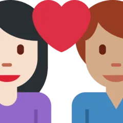 👩🏻‍❤️‍👨🏽 Pasangan dengan Hati Wanita dengan Pria Warna Kulit Cerah dengan Warna Kulit Sedang Twitter