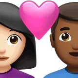 👩🏻‍❤️‍👨🏾 Pasangan dengan Hati Wanita dengan Pria Warna Kulit Cerah dengan Warna Kulit Gelap Sedang Apple