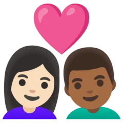 👩🏻‍❤️‍👨🏾 Pasangan dengan Hati Wanita dengan Pria Warna Kulit Cerah dengan Warna Kulit Gelap Sedang Google