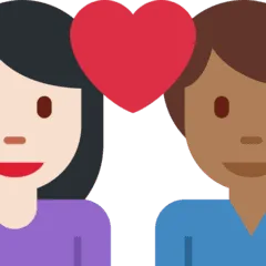 👩🏻‍❤️‍👨🏾 Pasangan dengan Hati Wanita dengan Pria Warna Kulit Cerah dengan Warna Kulit Gelap Sedang Twitter