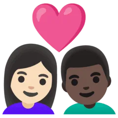 👩🏻‍❤️‍👨🏿 Pasangan dengan Hati Wanita dengan Pria Warna Kulit Cerah dengan Warna Kulit Gelap Google