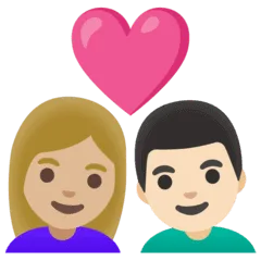 👩🏼‍❤️‍👨🏻 Pasangan dengan Hati Wanita dengan Pria Warna Kulit Cerah Sedang dengan Warna Kulit Cerah Google