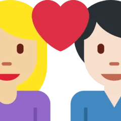 👩🏼‍❤️‍👨🏻 Pasangan dengan Hati Wanita dengan Pria Warna Kulit Cerah Sedang dengan Warna Kulit Cerah Twitter
