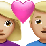 👩🏼‍❤️‍👨🏼 Pasangan dengan Hati Wanita dengan Pria Warna Kulit Cerah Sedang Apple