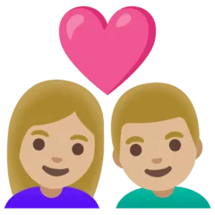 👩🏼‍❤️‍👨🏼 Pasangan dengan Hati Wanita dengan Pria Warna Kulit Cerah Sedang Google