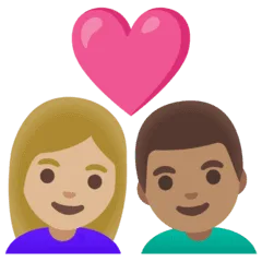 👩🏼‍❤️‍👨🏽 Pasangan dengan Hati Wanita dengan Pria Warna Kulit Cerah Sedang dengan Warna Kulit Sedang Google