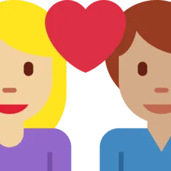 👩🏼‍❤️‍👨🏽 Pasangan dengan Hati Wanita dengan Pria Warna Kulit Cerah Sedang dengan Warna Kulit Sedang Twitter