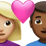 👩🏼‍❤️‍👨🏾 Pasangan dengan Hati Wanita dengan Pria Warna Kulit Cerah Sedang dengan Warna Kulit Gelap Sedang Apple