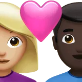 👩🏼‍❤️‍👨🏿 Pasangan dengan Hati Wanita dengan Pria Warna Kulit Cerah Sedang dengan Warna Kulit Gelap Apple 1