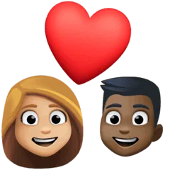 👩🏼‍❤️‍👨🏿 Pasangan dengan Hati Wanita dengan Pria Warna Kulit Cerah Sedang dengan Warna Kulit Gelap Facebook 1