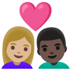 👩🏼‍❤️‍👨🏿 Pasangan dengan Hati Wanita dengan Pria Warna Kulit Cerah Sedang dengan Warna Kulit Gelap Google 1
