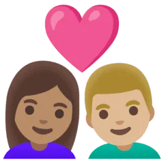 👩🏽‍❤️‍👨🏼 Pasangan dengan Hati Wanita dengan Pria Warna Kulit Sedang dengan Warna Kulit Cerah Sedang Google