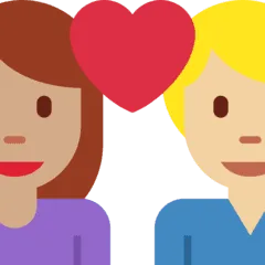 👩🏽‍❤️‍👨🏼 Pasangan dengan Hati Wanita dengan Pria Warna Kulit Sedang dengan Warna Kulit Cerah Sedang Twitter