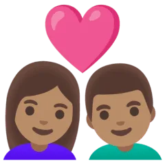👩🏽‍❤️‍👨🏽 Pasangan dengan Hati Wanita dengan Pria Warna Kulit Sedang Google