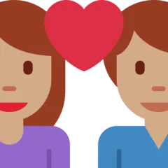 👩🏽‍❤️‍👨🏽 Pasangan dengan Hati Wanita dengan Pria Warna Kulit Sedang Twitter