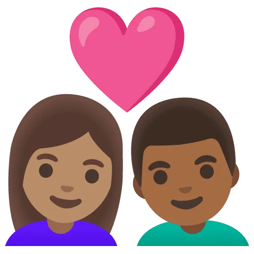 👩🏽‍❤️‍👨🏾 Pasangan dengan Hati Wanita dengan Pria Warna Kulit Sedang dengan Warna Kulit Gelap Sedang Google