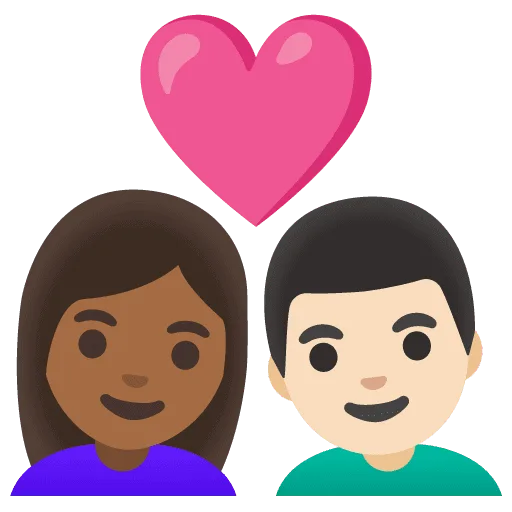 👩🏾‍❤️‍👨🏻 Pasangan dengan Hati Wanita dengan Pria Warna Kulit Gelap Sedang dengan Warna Kulit Cerah Goggle
