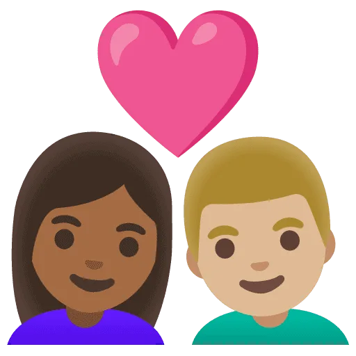 👩🏾‍❤️‍👨🏼 Pasangan dengan Hati Wanita dengan Pria Warna Kulit Gelap Sedang dengan Warna Kulit Cerah Sedang Google