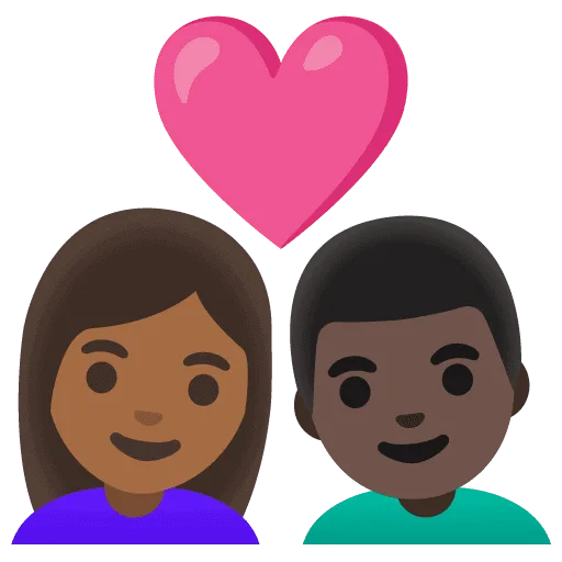 👩🏾‍❤️‍👨🏿 Pasangan dengan Hati Wanita dengan Pria Warna Kulit Gelap Sedang dengan Warna Kulit Gelap Google