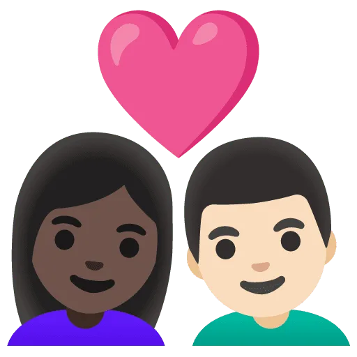 👩🏿‍❤️‍👨🏻 Pasangan dengan Hati Wanita dengan Pria Warna Kulit Gelap dengan Warna Kulit Cerah Google
