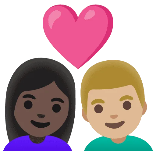 👩🏿‍❤️‍👨🏼 Pasangan dengan Hati Wanita dengan Pria Warna Kulit Gelap dengan Warna Kulit Cerah Sedang Google