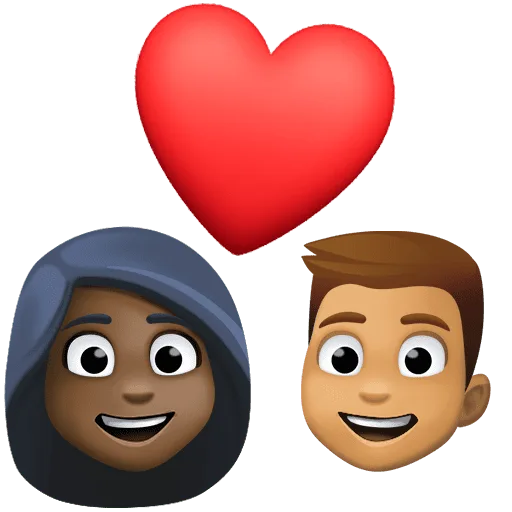 👩🏿‍❤️‍👨🏽 Pasangan dengan Hati Wanita dengan Pria Warna Kulit Gelap dengan Warna Kulit Cerah Sedang Facebook