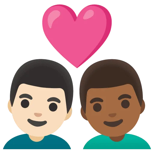 👨🏻‍❤️‍👨🏾 Pasangan dengan Hati Pria dengan Pria Warna Kulit Cerah dengan Warna Kulit Gelap Sedang Google