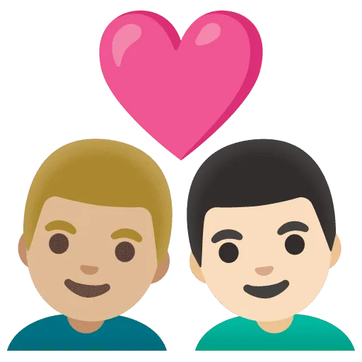 👨🏼‍❤️‍👨🏻 Pasangan dengan Hati Pria dengan Pria Warna Kulit Cerah Sedang dengan Warna Kulit Cerah Google