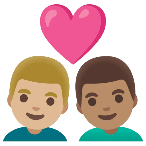 👨🏼‍❤️‍👨🏽 Pasangan dengan Hati Pria dengan Pria Warna Kulit Cerah Sedang dengan Warna Kulit Sedang Google