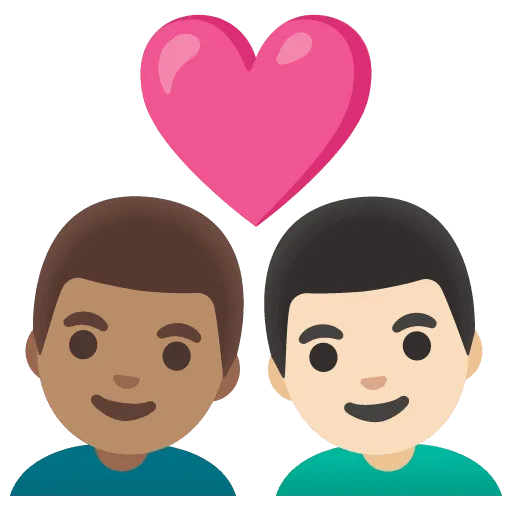 👨🏽‍❤️‍👨🏻 Pasangan dengan Hati Pria dengan Pria Warna Kulit Sedang dengan Warna Kulit Cerah Google