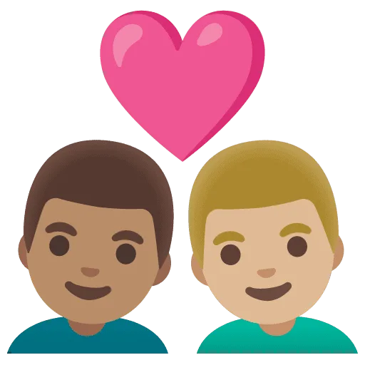 👨🏽‍❤️‍👨🏼 Pasangan dengan Hati Pria dengan Pria Warna Kulit Sedang dengan Warna Kulit Cerah Sedang Google