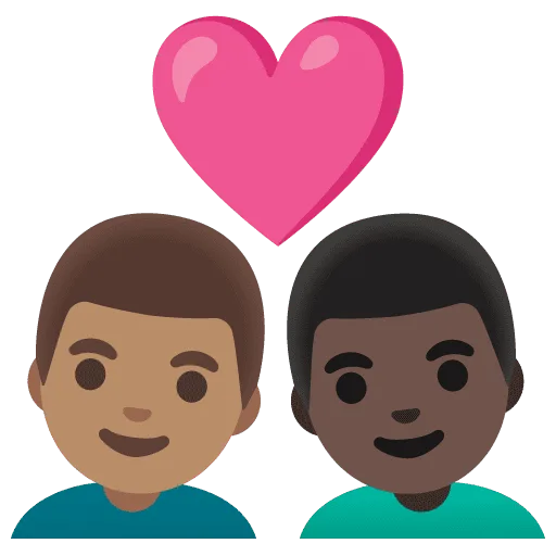 👨🏽‍❤️‍👨🏿 Pasangan dengan Hati Pria dengan Pria Warna Kulit Sedang dengan Warna Kulit Gelap Google