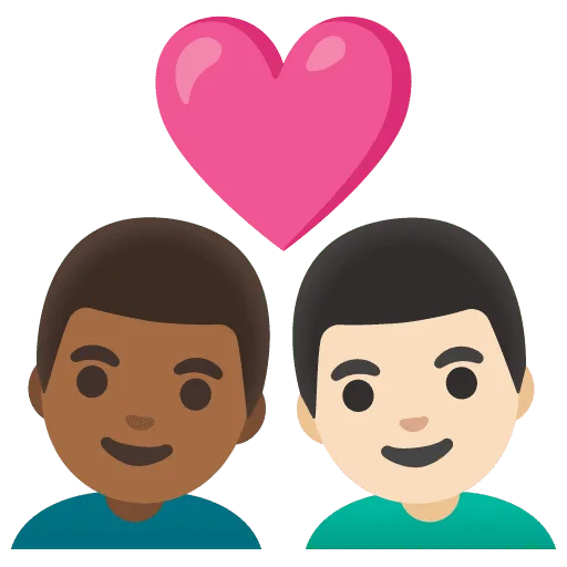 👨🏾‍❤️‍👨🏻 Pasangan dengan Hati Pria dengan Pria Warna Kulit Gelap Sedang dengan Warna Kulit Cerah Google
