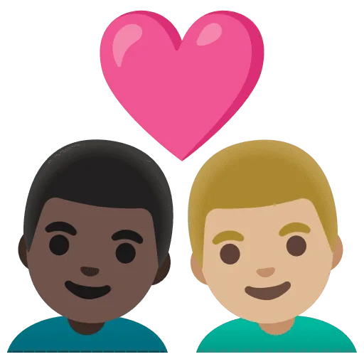 👨🏿‍❤️‍👨🏼 Pasangan dengan Hati Pria dengan Pria Warna Kulit Gelap dengan Warna Kulit Cerah Sedang Google