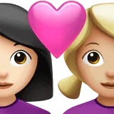 👩🏻‍❤️‍👩🏼 Pasangan dengan Hati Wanita dengan Wanita Warna Kulit Cerah dengan Warna Kulit Cerah Sedang Apple