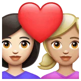 👩🏻‍❤️‍👩🏼 Pasangan dengan Hati Wanita dengan Wanita Warna Kulit Cerah dengan Warna Kulit Cerah Sedang WhatsApp