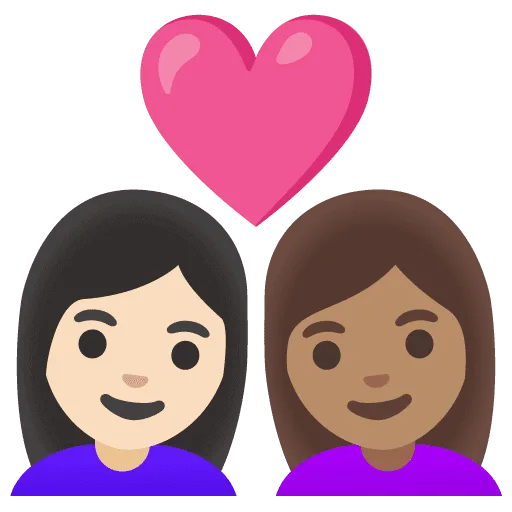 👩🏻‍❤️‍👩🏽 Pasangan dengan Hati Wanita dengan Wanita Warna Kulit Cerah dengan Warna Kulit Sedang Google