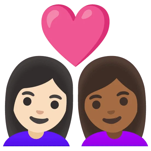👩🏻‍❤️‍👩🏾 Pasangan dengan Hati Wanita dengan Wanita Warna Kulit Cerah dengan Warna Kulit Gelap Sedang Google