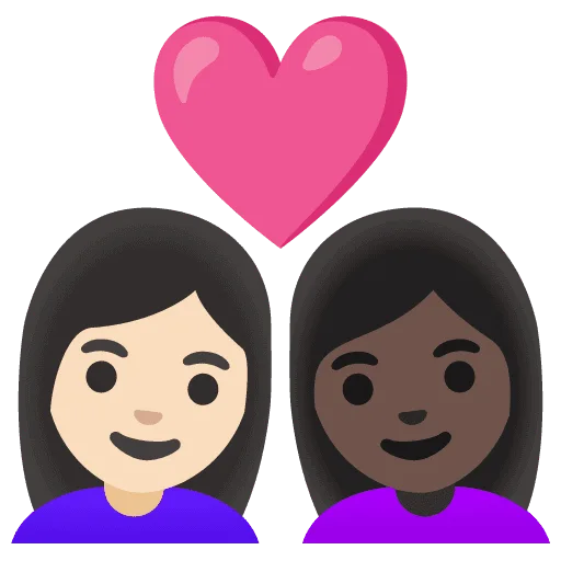 👩🏻‍❤️‍👩🏿 Pasangan dengan Hati Wanita dengan Wanita Warna Kulit Cerah dengan Warna Kulit Gelap Google