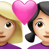 👩🏼‍❤️‍👩🏻 Pasangan dengan Hati Wanita dengan Wanita Warna Kulit Cerah Sedang dengan Warna Kulit Cerah Apple