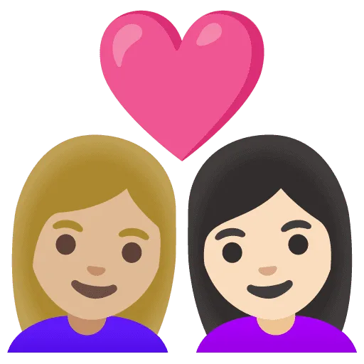 👩🏼‍❤️‍👩🏻 Pasangan dengan Hati Wanita dengan Wanita Warna Kulit Cerah Sedang dengan Warna Kulit Cerah Google
