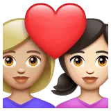 👩🏼‍❤️‍👩🏻 Pasangan dengan Hati Wanita dengan Wanita Warna Kulit Cerah Sedang dengan Warna Kulit Cerah WhatsApp