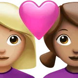 👩🏼‍❤️‍👩🏽 Pasangan dengan Hati Wanita dengan Wanita Warna Kulit Cerah Sedang dengan Warna Kulit Sedang Apple