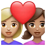 👩🏼‍❤️‍👩🏽 Pasangan dengan Hati Wanita dengan Wanita Warna Kulit Cerah Sedang dengan Warna Kulit Sedang WhatsApp