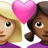 👩🏼‍❤️‍👩🏾 Pasangan dengan Hati Wanita dengan Wanita Warna Kulit Cerah Sedang dengan Warna Kulit Gelap Sedang Apple