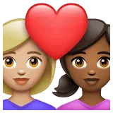 👩🏼‍❤️‍👩🏾 Pasangan dengan Hati Wanita dengan Wanita Warna Kulit Cerah Sedang dengan Warna Kulit Gelap Sedang WhatsApp